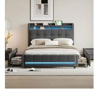 Plaque épaissieStructure de lit Haute qualité nouveau design 140 * 200 cm lit rembourré avec éclairage LED et prise USB, tête de l