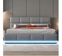 Plaque épaissieStructure de lit Lit rembourré de haute qualité nouveau design 160 x 200 cm avec LED, grille de four à lattes métal