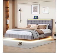 Plaque épaissieStructure de lit Nouveau lit rembourré Premium sense 160 x 200 cm, cadre flottant rembourré avec lampe LED et tête