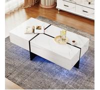 Plaque épaissieTable basse brillante, structure en imitation marbre blanc et table assortie en noir, meuble de salon, 100*50*34,5c