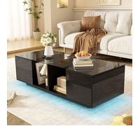 Plaque épaissieTable basse noire moderne avec éclairage LED, table haute brillance, 120 x 50 x 38,5 cm