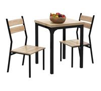 Plaque épaissieTable de cuisine 3 pièces avec chaises Ensemble grain de bois naturel + noir avec 1 table + 2 chaises