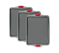Plaque Four Antiadhesive Lot de 3 - Moule Rectangulaire Patisserie en Acier Carbone avec Poignees Silicone, Plaque Cuisson Four Resistante Deformation et Rouille, Sans PFOA ni Toxines - Boxiki Kitchen