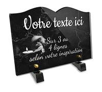 Plaque funéraire Livre personnalisable en plexi motif Bougie dans le creux des mains, différentes tailles, épaisseur 6mm, personnalisée sur plusieurs lignes 22-5x15 cm