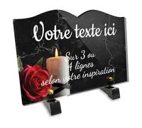Plaque funéraire Livre Personnalisable en plexi Motif Bougie et Rose Rouge, différentes Tailles, épaisseur 6mm, personnalisée sur Plusieurs Lignes 22-5x15 cm