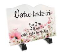 Plaque funéraire Livre Personnalisable en plexi Motif Fleurs Roses, différentes Tailles, épaisseur 6mm, personnalisée sur Plusieurs Lignes 22-5x15 cm