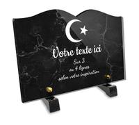 Plaque funéraire Livre Personnalisable en plexi Motif Islam, différentes Tailles, épaisseur 6mm, personnalisée sur Plusieurs Lignes 22-5x15 cm
