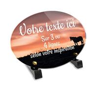 Plaque funéraire Ovale Personnalisable en plexi Motif Cheval et Coucher de Soleil, différentes Tailles, épaisseur 6mm, personnalisée sur Plusieurs Lignes 22-5x15 cm