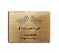 Plaque gravée funéraire motif Ailes d'Ange 2 autocollante modèle rectangle (20x15 cm) personnalisée 1 à 3 lignes Or Brossé