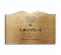Plaque gravée funéraire motif Arbre cœur autocollante modèle livre (20x13 cm) personnalisée 1 à 3 lignes Or Brossé