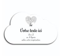 Plaque gravée funéraire motif Arbre cœur autocollante modèle nuage (20x12 cm) personnalisée 1 à 3 lignes Blanc écriture Noire