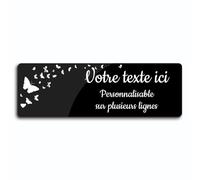 Plaque gravée funéraire motif Papillon autocollante modèle rectangle (20x6,5 cm) personnalisée 1 à 3 lignes Noir