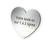 Plaque gravée personnalisée autocollante pour nom et numéro de boîte aux lettres en forme de coeur design - alu brossé - format 5,8x5 cm