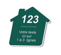 Plaque gravée personnalisée autocollante pour nom et numéro de boîte aux lettres en forme de maison design - vert foncé - format 8x8 cm