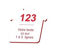 Plaque gravée personnalisée autocollante pour nom et numéro de boîte aux lettres en forme de maison design - blanc écriture rouge - format 8x8 cm