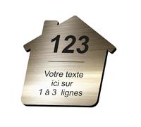 Plaque gravée personnalisée autocollante pour nom et numéro de boîte aux lettres en forme de maison design - bronze - format 5x5 cm