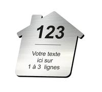 Plaque gravée personnalisée autocollante pour nom et numéro de boîte aux lettres en forme de maison design - alu brossé - format 8x8 cm