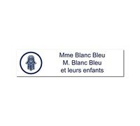 Plaque gravée pour nom et numéro boîte aux lettres Main de Fatma autocollante 10x2,5cm personnalisée 1 à 3 lignes Blanc écriture Bleue