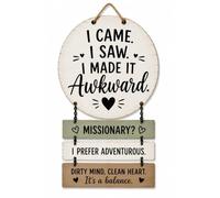 Plaque humoristique en bois à suspendre | Décoration murale rustique | Décoration humoristique pour la maison, la cuisine, la salle de bain et le bureau (I Came. I Saw. I Made It Awkward, 25,4 x 38,1