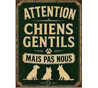 Plaque Métal Attention Chiens - Pancarte Humoristique Maison Jardin - Déco Vintage 15x20 cm