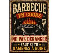 Plaque Métal Barbecue en Cours - Déco Cuisine Extérieure Jardin - Style Vintage Humoristique 15x20 cm