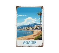 Plaque métallique de voyage Agadir Maroc, affiche artistique, impression, décoration, peinture rétro en métal, style garage, 20 x 30 cm
