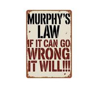 Plaque métallique en aluminium « La Loi de Murphy » 30,5 x 40,6 cm, pour salon, chambre, salle de bain, décoration