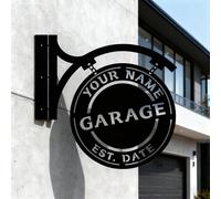 Plaque métallique personnalisable pour garage avec accessoires de suspension, plaque métallique extérieure avec nom et date personnalisés, décoration d'atelier vintage, résistante aux intempéries, col