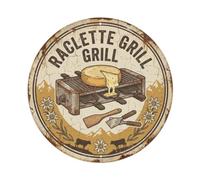 Plaque métallique vintage en métal Motif raclette | Décoration murale ronde en métal pour café, club, jardin 20,3 x 20,3 cm