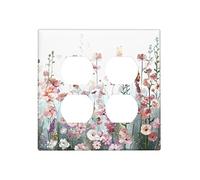 Plaque murale à 2 interrupteurs double duplex avec fleurs colorées - 11,4 x 11,4 cm - Motif floral rose