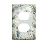 Plaque murale de sortie duplex de pêche - Motif chien fantaisie nature - En plastique vert - Taille standard - Pour nouvel appartement, maison, chambre à coucher, bureau