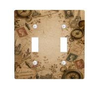 Plaque murale décorative en forme de boussole pour double interrupteur, motif carte rustique, vintage, sans plastique marron, taille standard pour maison, salon, nouvel appartement