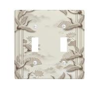 Plaque murale décorative pour double interrupteur de grue - Éventail oriental traditionnel de nénuphar - En plastique beige - Taille standard - Pour maison, salon, nouvel appartement