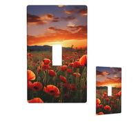 Plaque murale décorative pour interrupteur électrique Motif champ de coquelicots rouges au coucher du soleil Taille standard 11,4 x 7 cm