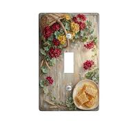 Plaque murale décorative pour interrupteur simple en forme de fleur - Panier vintage rustique en nid d'abeille - En plastique rouge - Taille standard - Pour chambre à coucher, salle de bain, cuisine