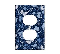 Plaque murale double en plastique motif papillon, motif floral naturel, trèfle printanier, bleu marine, taille standard, double prise de courant pour chambre à coucher, salle de bain, cuisine, entrée