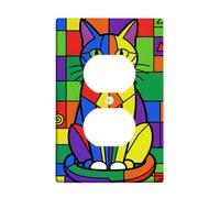Plaque murale double pour prise de courant duplex en forme de chat - Blocs de couleur géométriques artistiques modernes - Sans plastique multicolore - Taille standard - Double prise d'alimentation