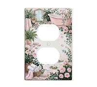Plaque murale double pour salle de bain - Style vintage romantique - Fougère - Pêche - En plastique - Taille standard - Pour chambre à coucher, bureau, cuisine, entrée