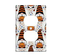 Plaque murale duplex en plastique orange avec motif de nain de citrouilles fantaisie, chapeau rayé d'Halloween, taille standard, double prise d'alimentation pour maison, salon, chambre à coucher