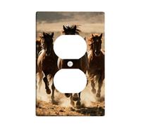 Plaque murale duplex pour cheval - Herbe de poussière rustique naturelle - En plastique marron - Taille standard - Double prise de courant - Pour nouvel appartement, maison, chambre à coucher, bureau