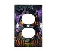 Plaque murale duplex pour maison hantée, Halloween, gothique, fantôme, chauve-souris, Halloween, noir, taille standard, double prise d'alimentation pour chambre à coucher, salle de bain, cuisine