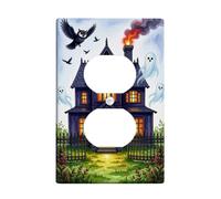 Plaque murale duplex pour maison hantée, Halloween, hibou, fantôme, Halloween, violet, taille standard, double prise d'alimentation pour salon, chambre à coucher, décoration de bureau