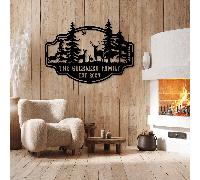 Plaque murale personnalisée en métal avec nom de famille, art mural rustique cerf & forêt, plaque de cabane extérieure personnalisée, cadeau de chasse, décoration cadeau fête des pères 30 cm,40 cm,50 