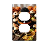 Plaque murale pour gâteau duplex, cupcakes festifs d'Halloween, citrouilles, Halloween, orange, taille standard, double prise d'alimentation pour nouvel appartement, maison, chambre à coucher, bureau