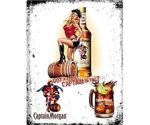 Plaque murale vintage en aluminium pour bar, pub, abri de jardin - Captain Morgan Spiced Rum - Décoration originale inspirée de l'alcool - Cadeau insolite