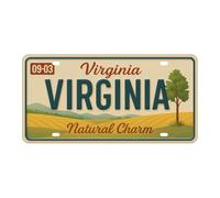 Plaque murale Virginia Natural Charm 20x30 cm - Plaque métallique rétro dans le style des plaques d'immatriculation américaines avec paysage, arbre et champs - Décoration murale vintage USA Nature