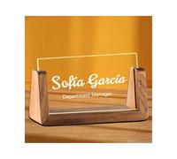 Plaque nominative LED personnalisée en acrylique avec base en bois, cadeau de bureau pour patron, collègue, enseignant, employé, décoration de bureau