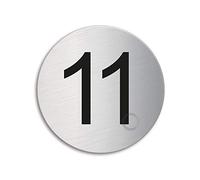 Plaque numéro 11 - Acier inoxydable brossé mat Ø 75 mm auto-adhésive 40081 | Pour le marquage de maisons, portes, chambres chambre ou boîtes aux lettres - Résistant à la rouille et aux intempéries