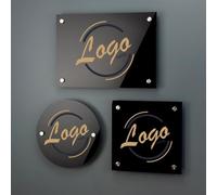 Plaque personnalisée en acrylique pour entreprise, numéro de maison avec logo imprimé, plaque nominative en acrylique pour intérieur et extérieur (noir, 30 cm x 30 cm)