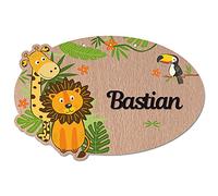 Plaque Personnalisée Jungle. Plaque Enfant Bois Personnalisable. Décoration Chambre Animaux Originale - 2 Perçages, Plexi Noir